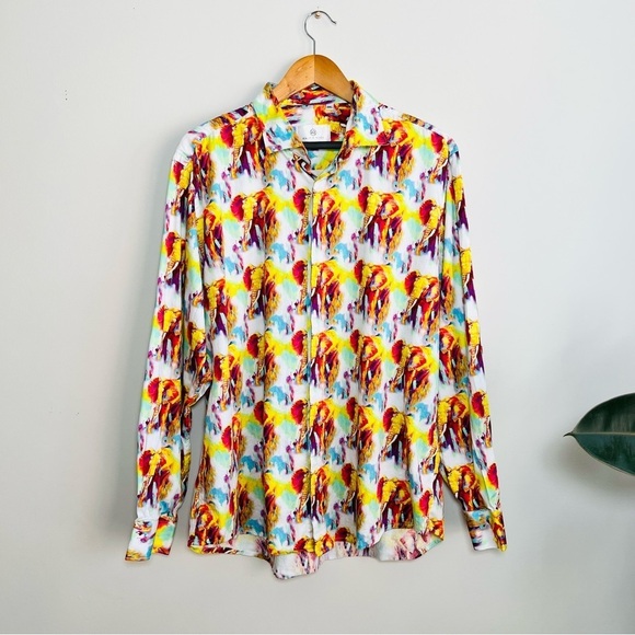 Kalmin Ross mens elephant print button down shirt - Picture 1 of 7